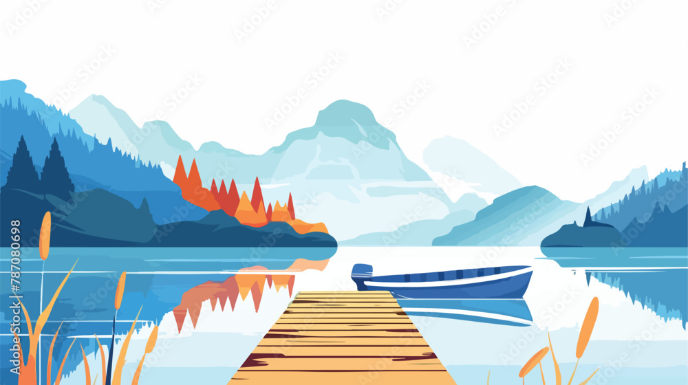 Illustration of a Boat Dock Near a Lake flat vector illustration