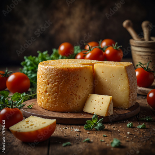 Traditional natural cheddar cheese. Product and brand placement can be done on the image. photo