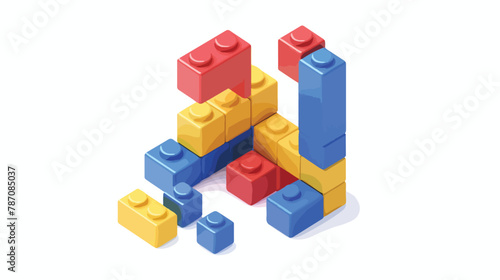 Isometric letter assembled from plastic blocks. Vector