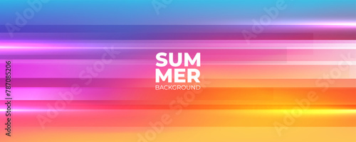 Summer background. Vibrant blurred color gradient banner with horizontal dynamic lines for Summertime season creative graphic design. Vector illustration.