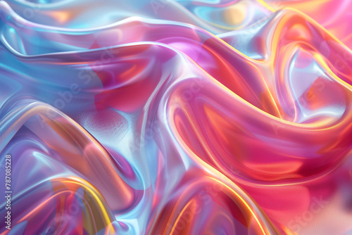 Abstract 3D render of a colorful, glassy holographic cloth, illustration