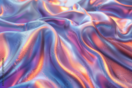 Abstract 3D render of a colorful, glassy holographic cloth, illustration