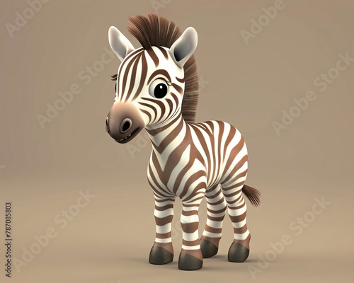Zebra foal, cute 3D cartoonstyle, isolated on a simple background, threequarter perspective , up32k hd photo