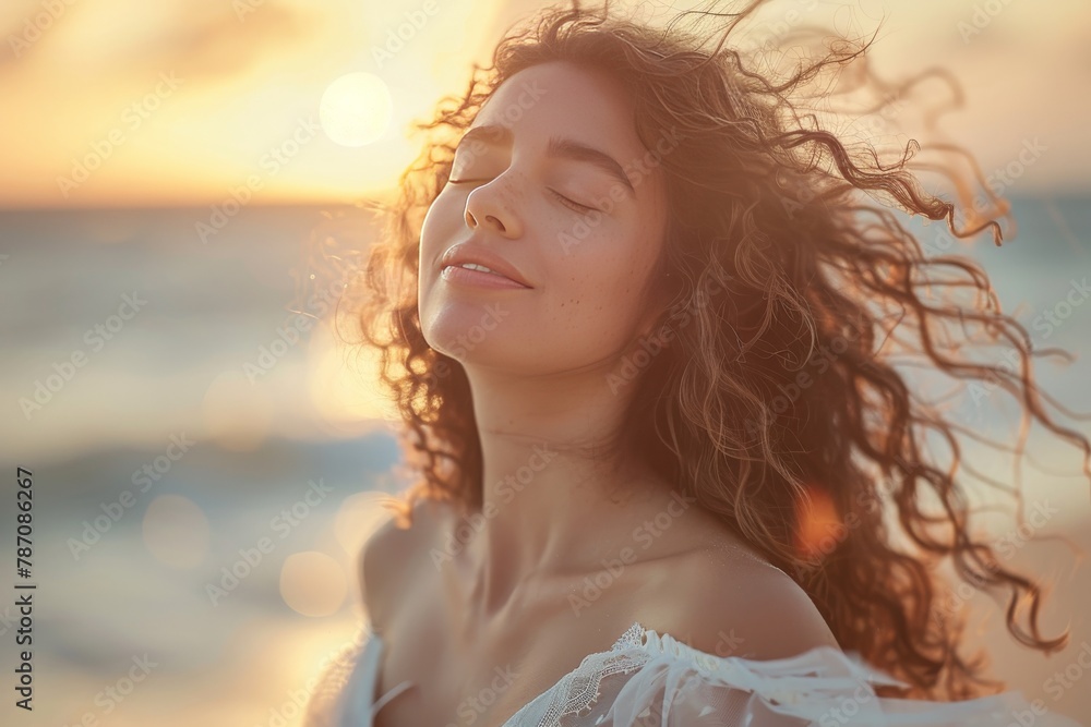 portrait of a girl at sunset near the sea portrait of a girl at sunset near the sea
