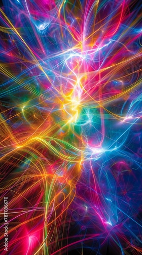Enigmatic and colorful visual representation of multiple dimensions tied into string theory, with energy pulses traveling along strings , up32K HD