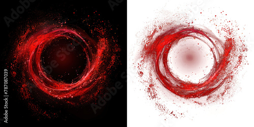 glowing red abstract ring electric particle glow light effect, isolated on transparent and black background, PNG photo