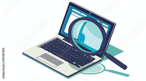 Laptop and magnifying glass. Image of searching compu