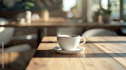 Morning coffee on the wood table is a view.