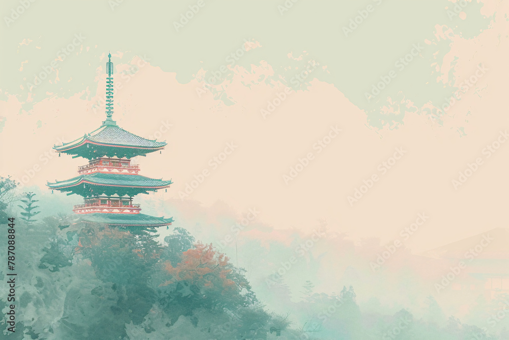 Traditional pagoda in soft pastel fog Traditional pagoda in soft pastel fog