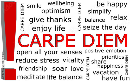 Carpe Diem Wordcloud on white background - illustration