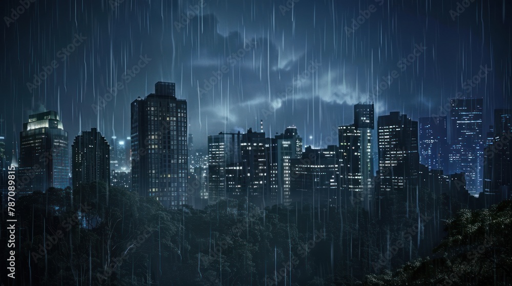 rain in the city ath night