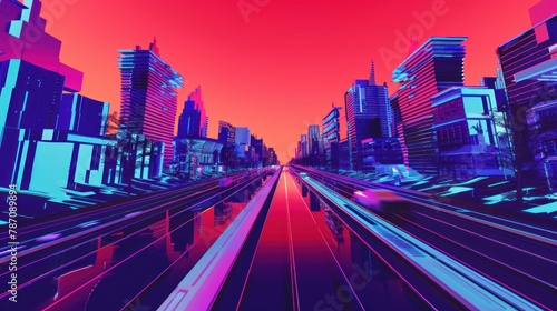 city vibrant retro colors hyper-realistic