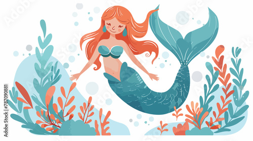 Litte Mermaid Cute Cartoon Hand Drawn Illustration