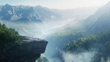 Misty Mountain Vista with Overhanging Cliff
