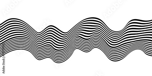 Black on white abstract perspective wave line stripes with 3d dimensional effect isolated on white.  smooth motion and elegant background
