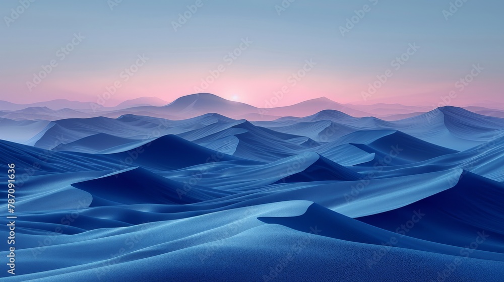 Serene blue desert dunes at twilight