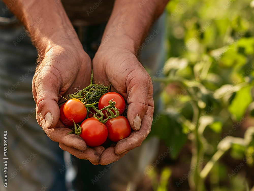 Hands Holding Fresh Tomatoes in the Garden