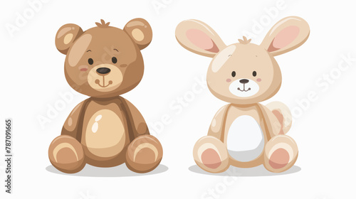 Little teddy bear and rabbit cartoon character on white