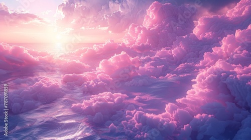 Surreal pink sky over ocean cloudscape