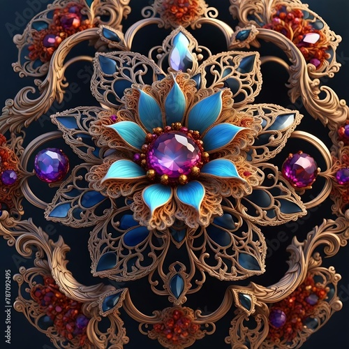 Luxurious filigree brooch  designed with precious stones