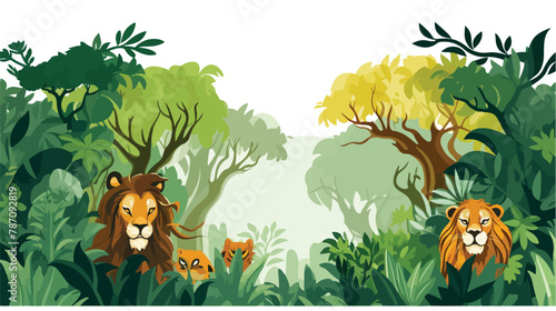 A jungle scene with trees that walk and talk flat vector