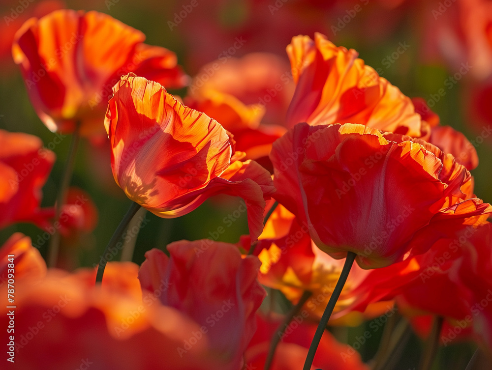 Naklejka premium Vivid Red Tulips in Bloom