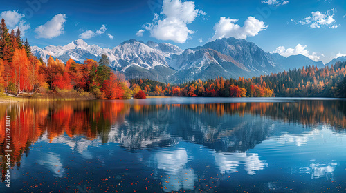 beautiful mountain lake with clear sky in water reflection 