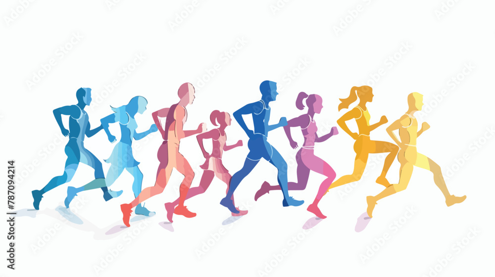 Marathon runner sprinter winner silhouettes vector illustration
