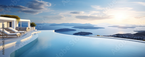 Luxury pool with breathtaking view, beautiful panoramic landscape, generated ai © emilio100
