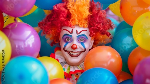 funny Cheerful clown in balloons © Андрей Трубицын