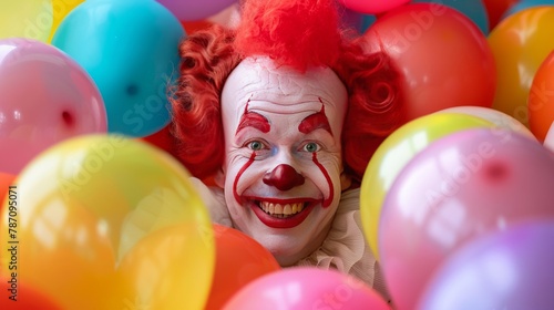funny Cheerful clown in balloons