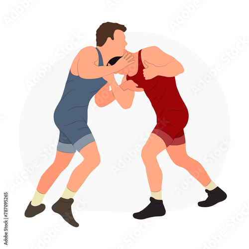 Two wrestlers in wrestling, isolated vector