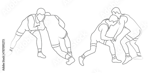 Sketch image of two fighters in a fight, isolated vector photo