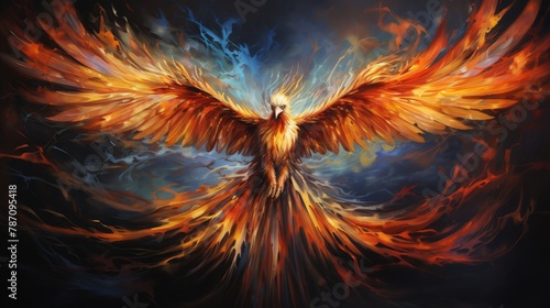Image of the phoenix is flying burning with fire. Birds. Mythical creatures. © Lubos Chlubny