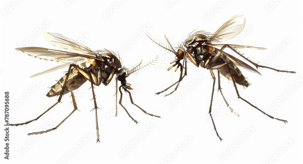 two mosquitoes isolated on white background insect two mosquitoes isolated on white background insect