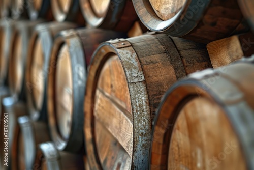 Wooden oak Port barrels in neat rows