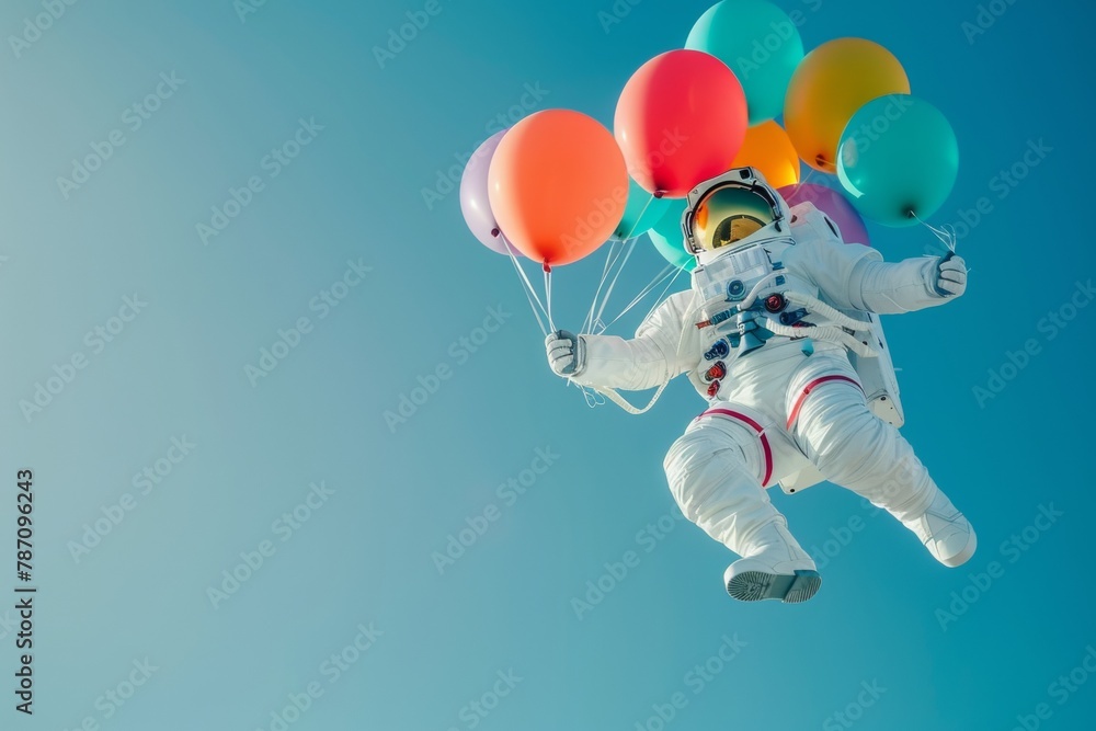 astronaut in the sky balloons clouds
