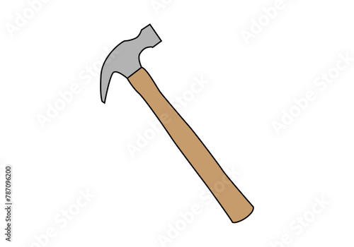 Martillo de madera y metal en fondo blanco.