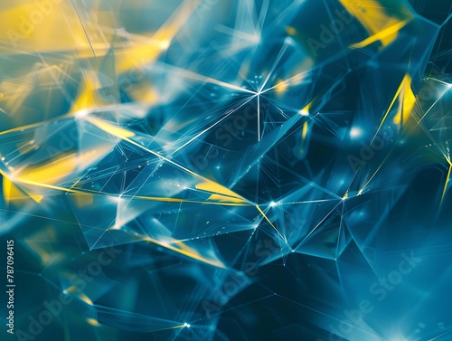 Futuristic blue and yellow geometric interface background, in glas blurred style, modern backdrop photo