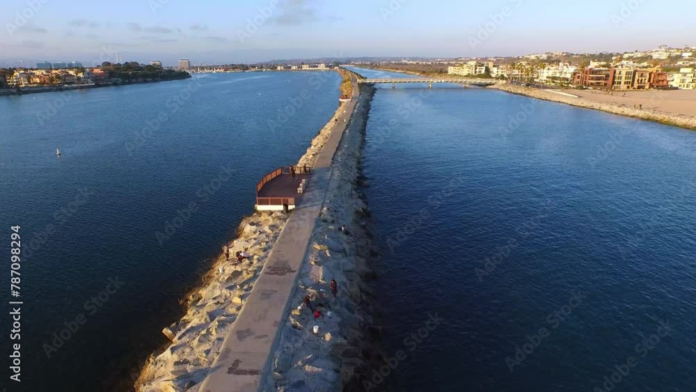 Aerial Panning Scenic View Of Residential Town Against Sky, Drone Flying Over Pier In Rippled Sea - Marina Del Rey, California Aerial Panning Scenic View Of Residential Town Against Sky, Drone Flying Over Pier In Rippled Sea - Marina Del Rey, California