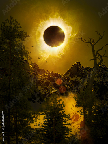 The moon moving in front of the sun. 3D illustration