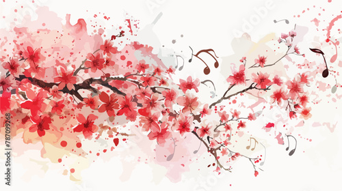 Moody watercolor cherry blossoms with musical notes © Jasmin