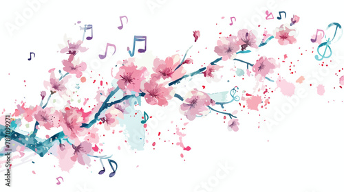 Moody watercolor cherry blossoms with musical notes