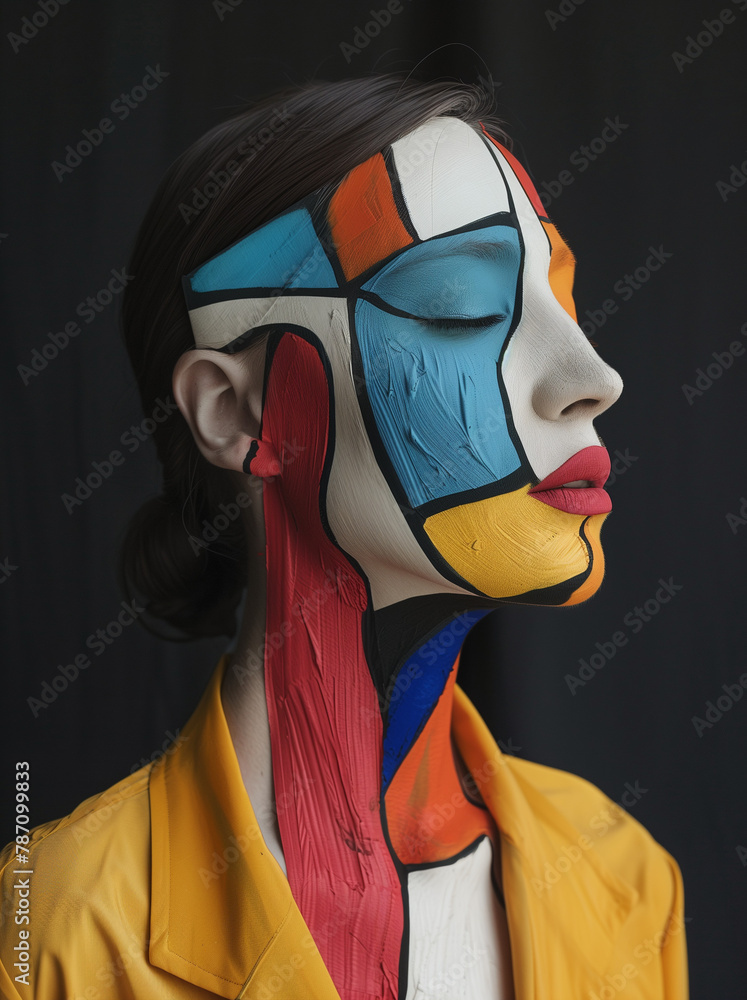 portrait of a person with painted face.Minimal creative fashion,make up and art concept. portrait of a person with painted face.Minimal creative fashion,make up and art concept.