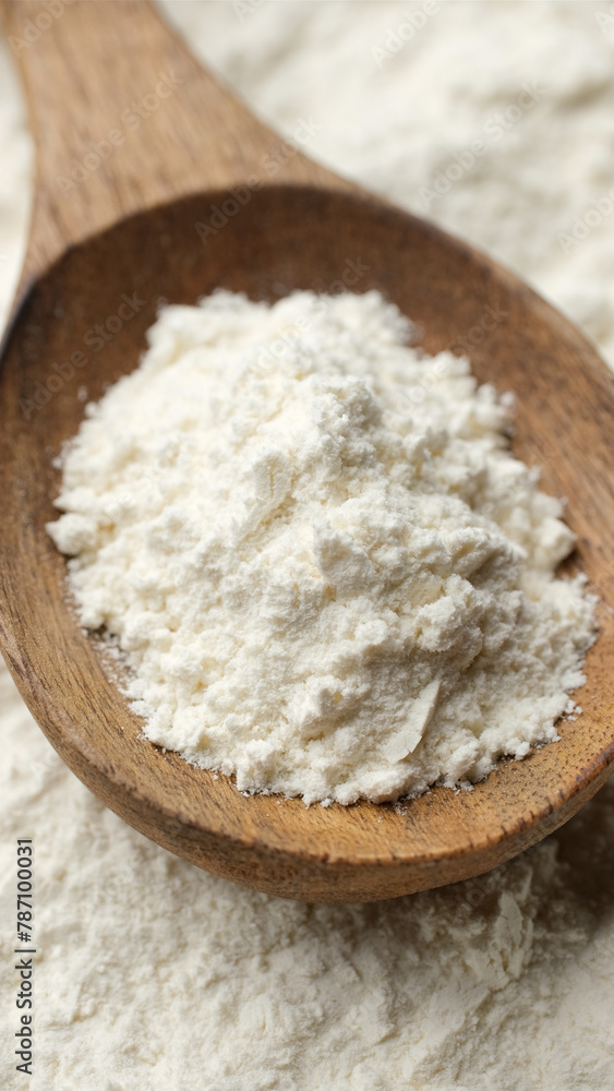 Flour for bakery in wooden spoon Flour for bakery in wooden spoon