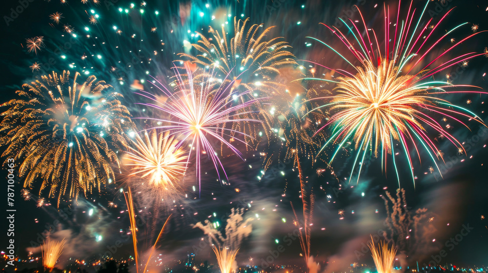 Fototapeta premium A fireworks display with a lot of bright colors and a lot of fireworks