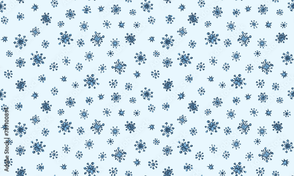 Falling snowflakes. Vector contour drawing background