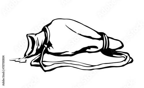 An empty waterskin lies on the ground. Vector drawing