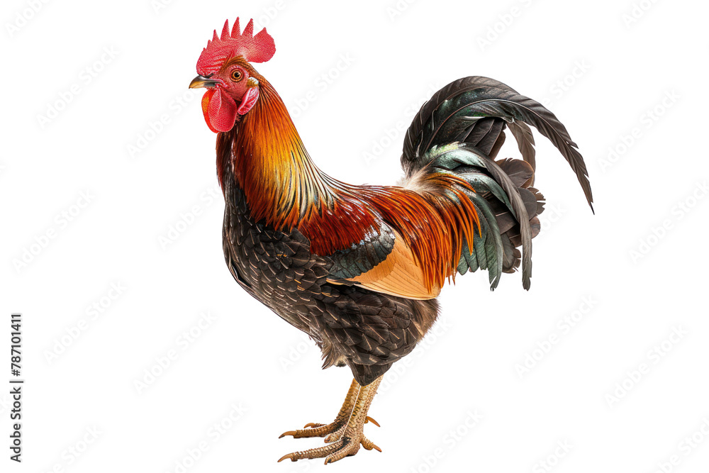 Fototapeta premium rooster standing beautiful color .isolated on white background
