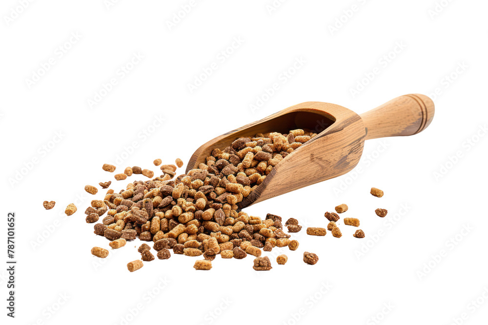 Cat food with wooden spoon
.isolated on white background